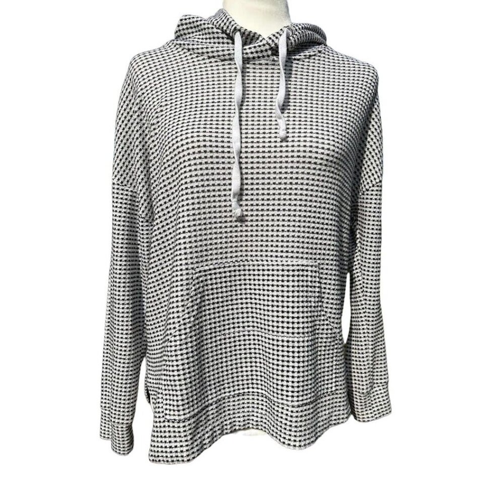Melloday Black & White Drawstring Women's Top Size XS Hoodie Kangaroo Pocket